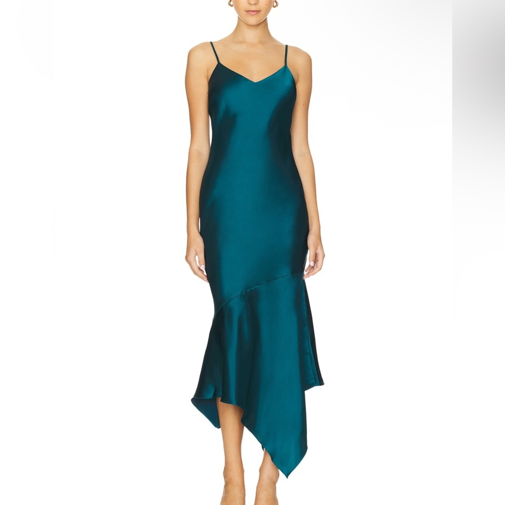 Teal Satin Midi Dress